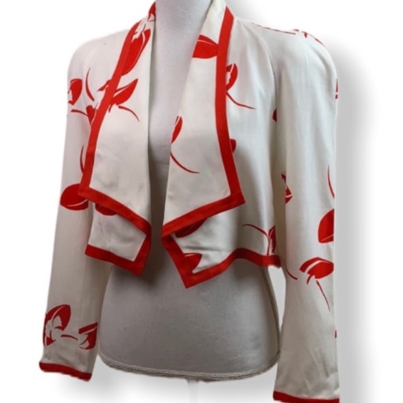 90’s cropped summer linen blazer + shoulder pads - Picture 1 of 5